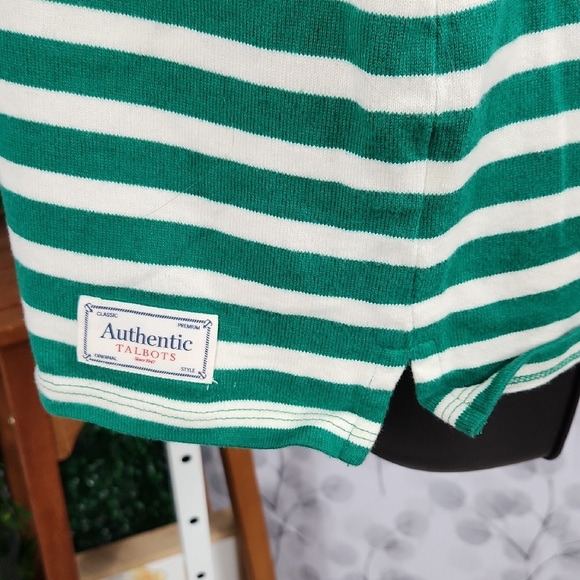 Talots Striped Boat Neck Long Sleeve Tee | Green & White | Medium - Picture 5 of 5